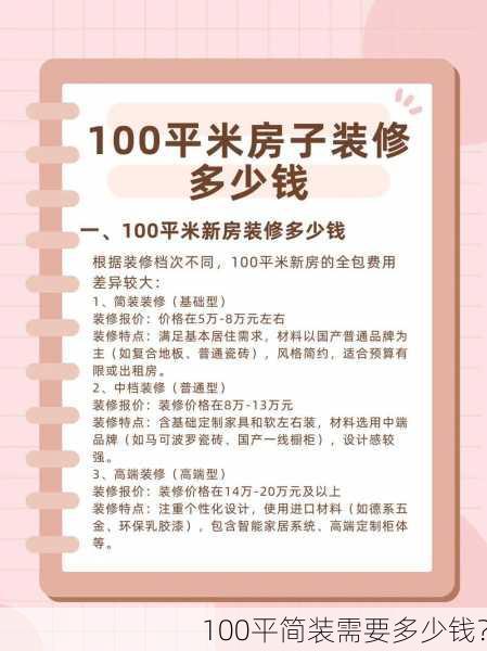 100平简装需要多少钱？