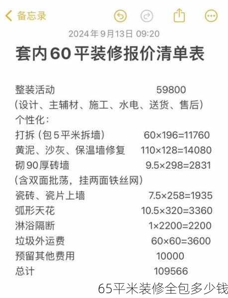 65平米装修全包多少钱