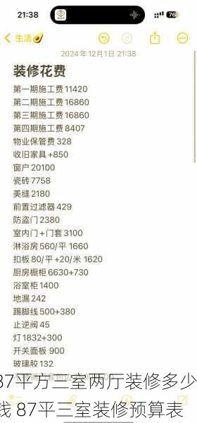 87平方三室两厅装修多少钱 87平三室装修预算表