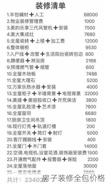 房子装修全包价格