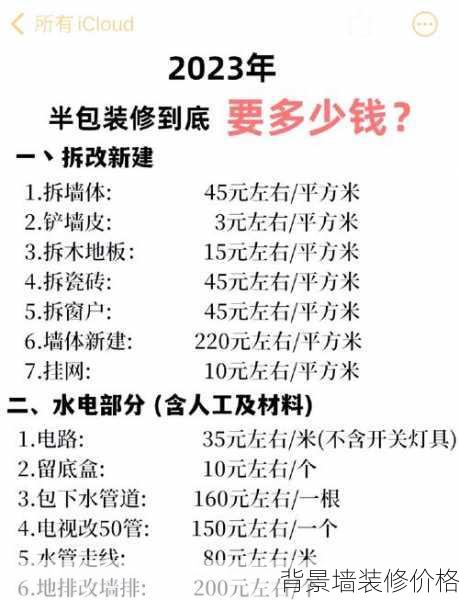 背景墙装修价格