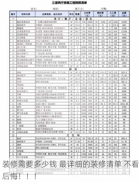 装修需要多少钱 最详细的装修清单 不看后悔！！！