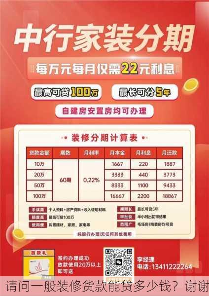 请问一般装修货款能贷多少钱？谢谢