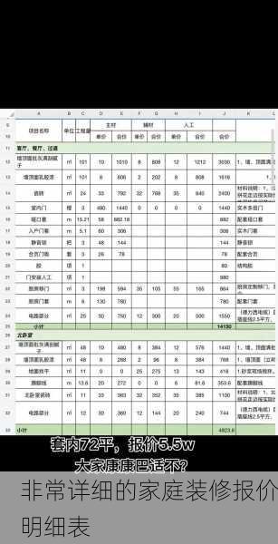 非常详细的家庭装修报价明细表